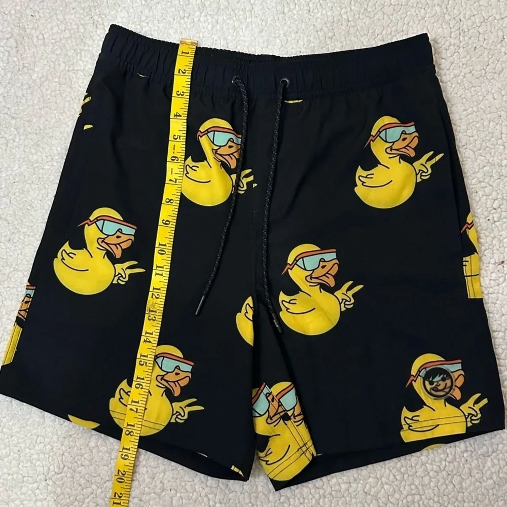 NWOT Neff Black and Yellow Duck Print Swim Trunks